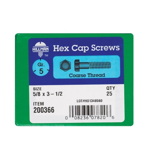 Hillman Grade 5, Hex Head Cap Screw, Steel, 3-1/2 in L 57484 - main